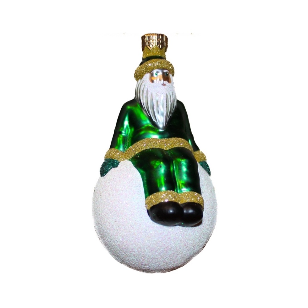 PATRICIA BREEN "Snowbound" Santa On Snowball Glass Christmas ornament POLAND